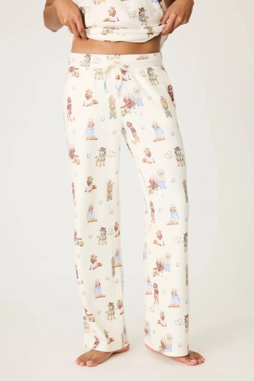 Women's Ruff On The Range Dog Print Open Leg Pant In Ivory