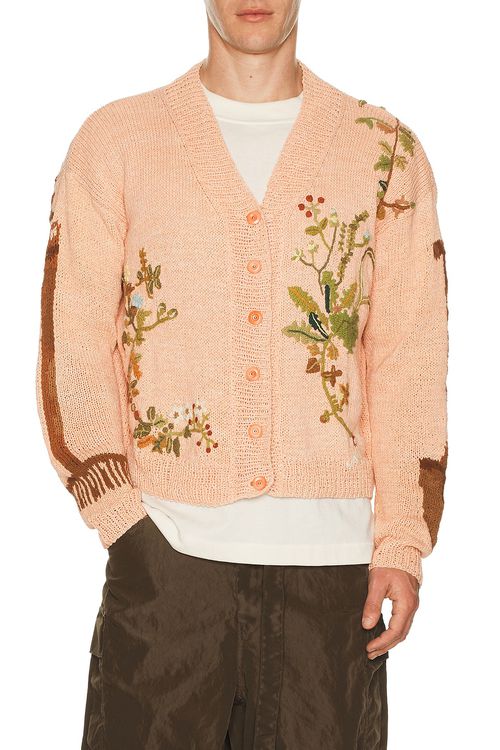 Story mfg. Hand Knit Sunwell Cardigan in Pink Diggin' The Earth - Pink. L also in