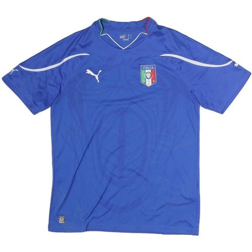 PUMA Mens Blue Italia Football T-Shirt L Short Sleeve V-Neck Sports Jersey