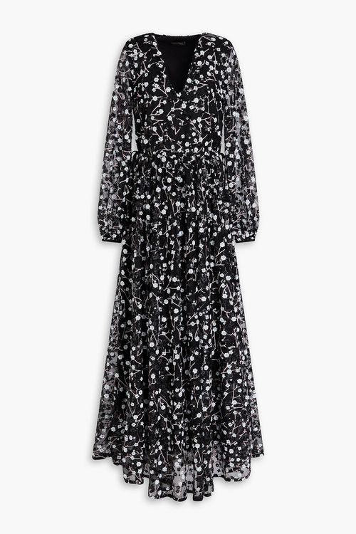 Embroidered sequin-embellished tulle maxi dress - Black - XS