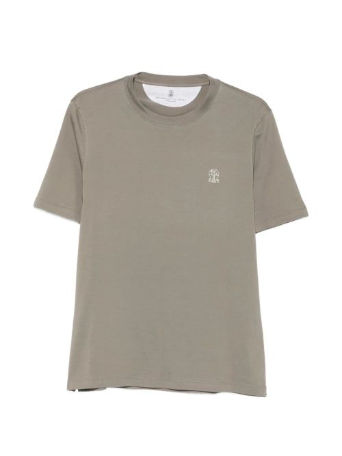 Logo-Embroidered Cotton T-Shirt — Beige