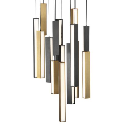 Modern Forms Chaos 15-Light Chandelier in Black and Aged Brass and Black
