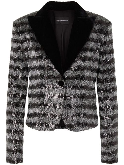 Striped sequin cropped blazer - Black