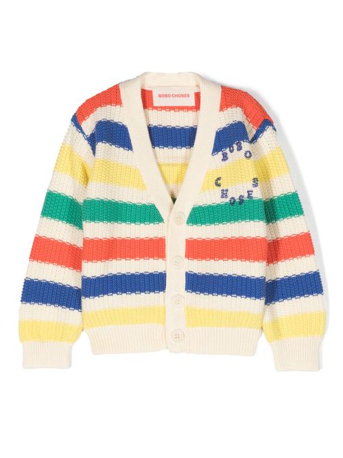 Striped organic cotton cardigan - Neutrals