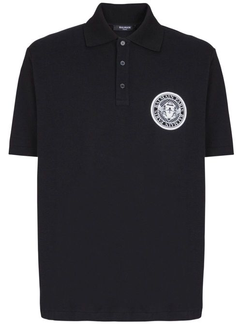 Coin-print cotton polo shirt - Black