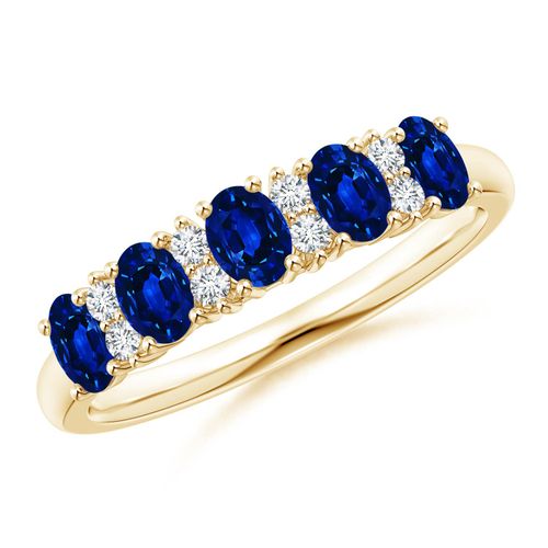 Angara 1.0 Carat Five Stone Blue Sapphire and Diamond Wedding Ring in 14K Yellow Gold