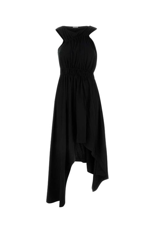 Gathered Cotton Dress — Black