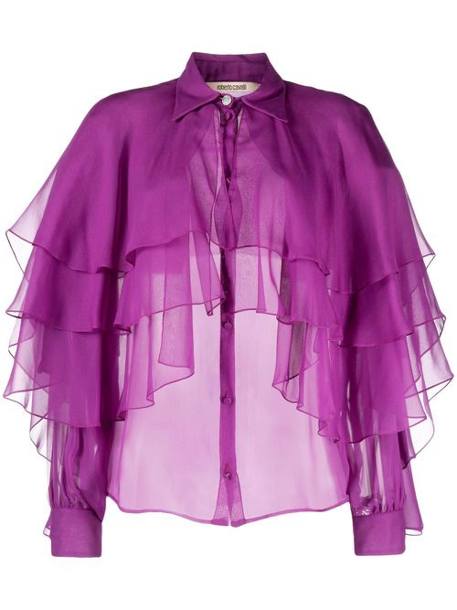 Layered draped sheer shirt - Purple