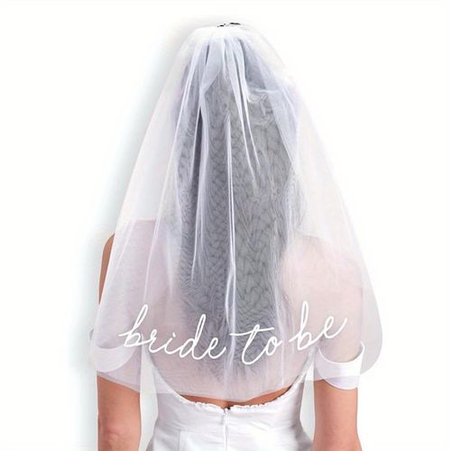 TEMU Elegant White Lace Veil With Intricate Mesh Design - Romantic Wedding Headpiece For Brides-to-be, Bachelorette Parties, Bridal Showers, And