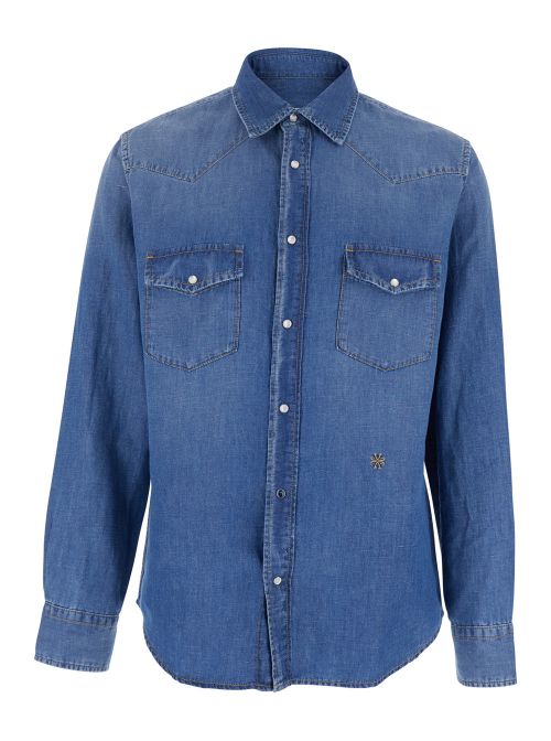 Cotton-Linen Western Shirt — Blue