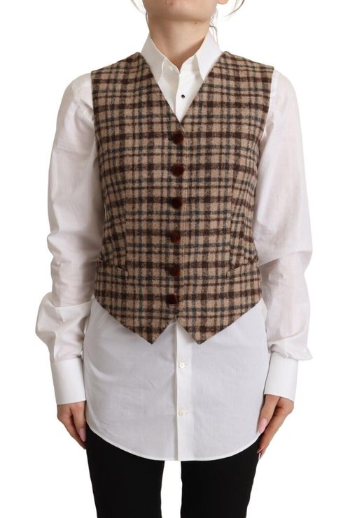 Checkered Alpaca-Wool Vest — Brown