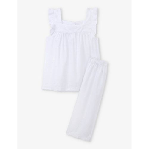 Girls White Kids Ruffle-strap Square-neck Organic-cotton Pyjamas 