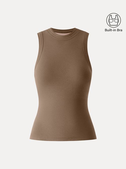 Lyocell Perkins Collar Bra Tank - Deep Ocher