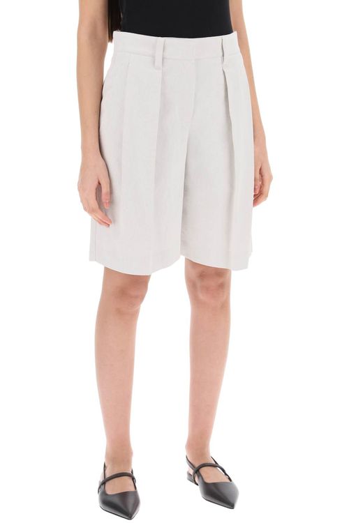 -Bermuda In Cotone E Lino-Donna