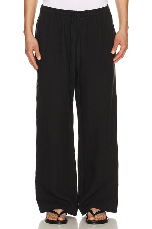 Commas Wide Leg Linen Trousers in Black - Black. L also in M, XL/1X