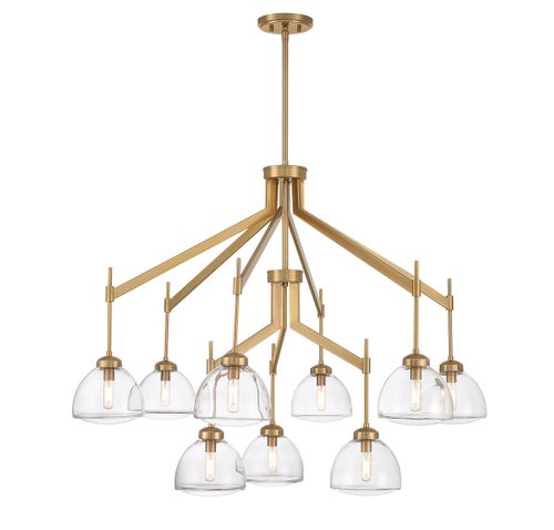 Warm Brass Nine Light Chandelier from the Corbin Collection