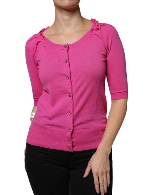 Virgin Wool Button-Down Cardigan — Pink