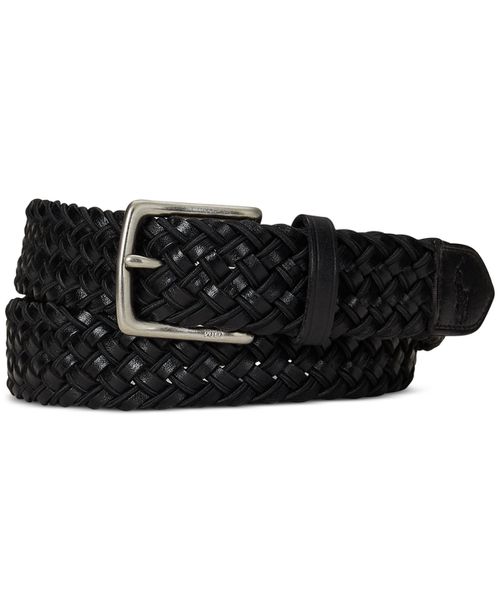 Men's Leather & Braided Cord Woven Belt - Black/black