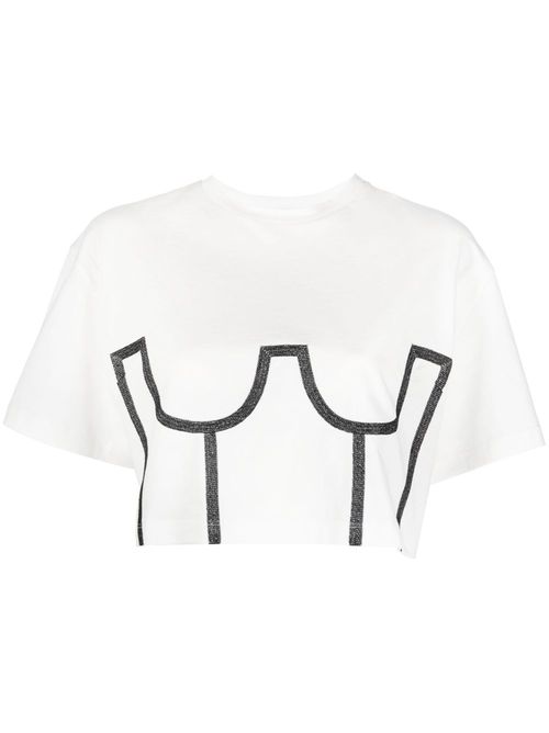 Trompe l'oeil corset cropped T-shirt - White
