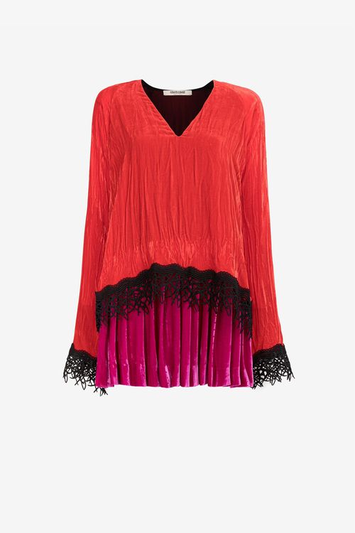 Lace-detailed Velvet Dress