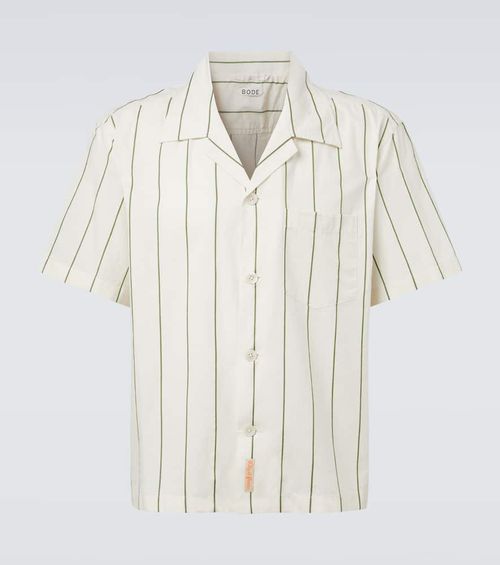 Celery striped cotton bowling shirt