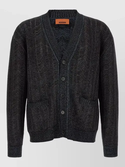 Missoni - cardigan v neck front pockets ribbed tri