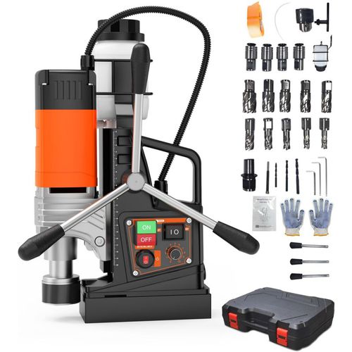 Garvee Mag Drill Press 1850W 2" Boring Diameter Portable Magnetic Drill 810 RPM Variable Speed Reversible with Drill Bits Set