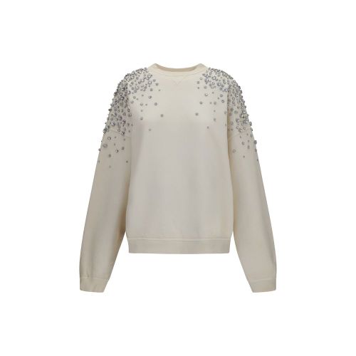 Crystal-Embellished Cotton Sweatshirt — Beige