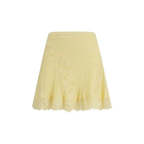 Pointelle Knit Lace-Trimmed Skirt — Yellow