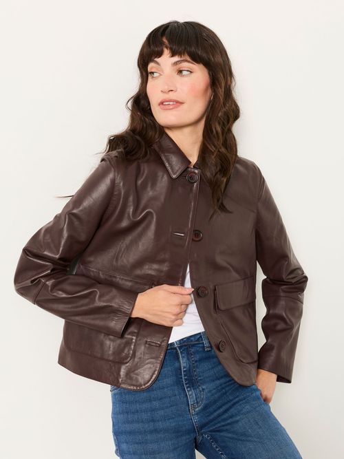 FatFace Eliza Plum Purple Petite Leather Jacket