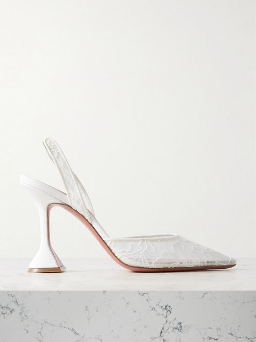 Holli Lace And Leather Slingback Pumps - Ivory