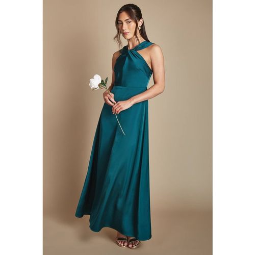 Coast Petite Twisted Halterneck Satin Maxi Bridesmaid Dress In Emerald