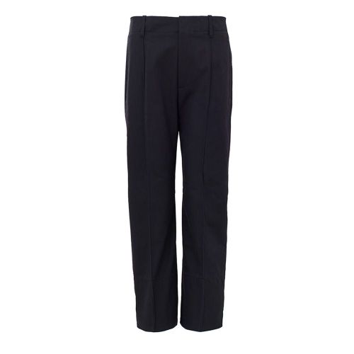 High-Waist Cotton Twill Trousers — Navy