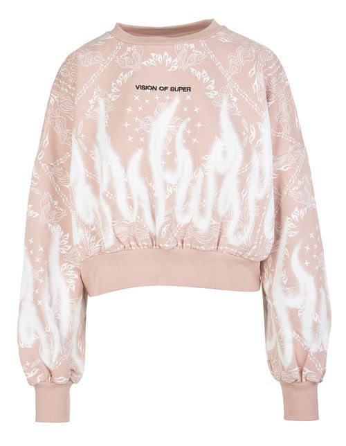 Woman Pink Short Sweatshirt With Bandana Print