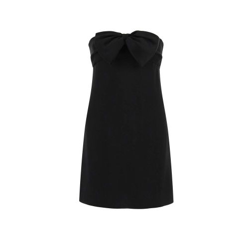 Bow-Neckline Acetate Crêpe Dress — Black