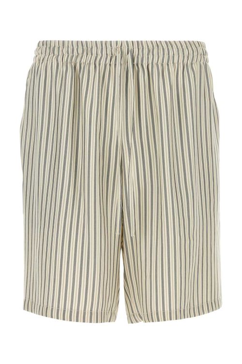 Striped Silk Bermuda Shorts — Beige