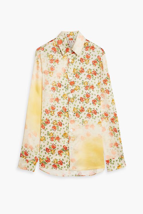 Floral-print satin shirt
