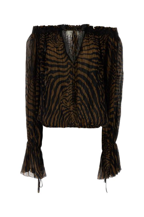 Zebra-Striped Viscose Blouse — Brown