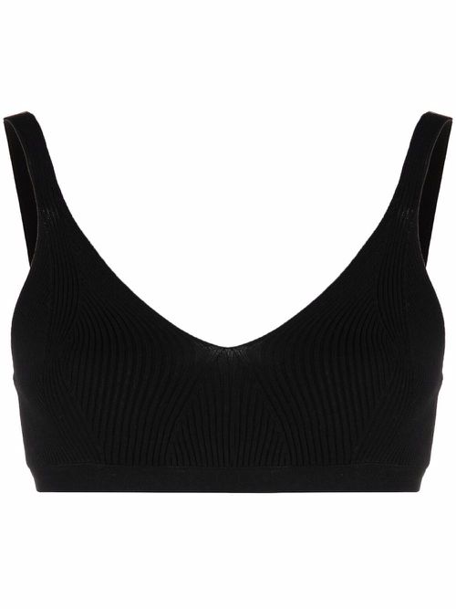 Ribbed-knit cropped bra - Black