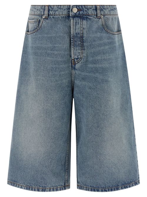 Stone-Washed Denim Bermuda Shorts — Blue