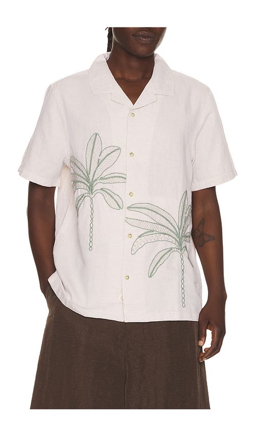 Marine Layer Embroidered Resort Shirt in Cream. L. Also in M, S, XL/1X