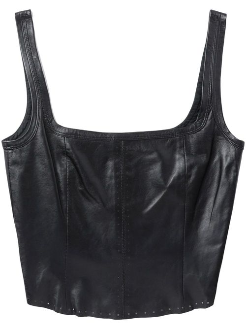 Leather sleeveless corset top - Black