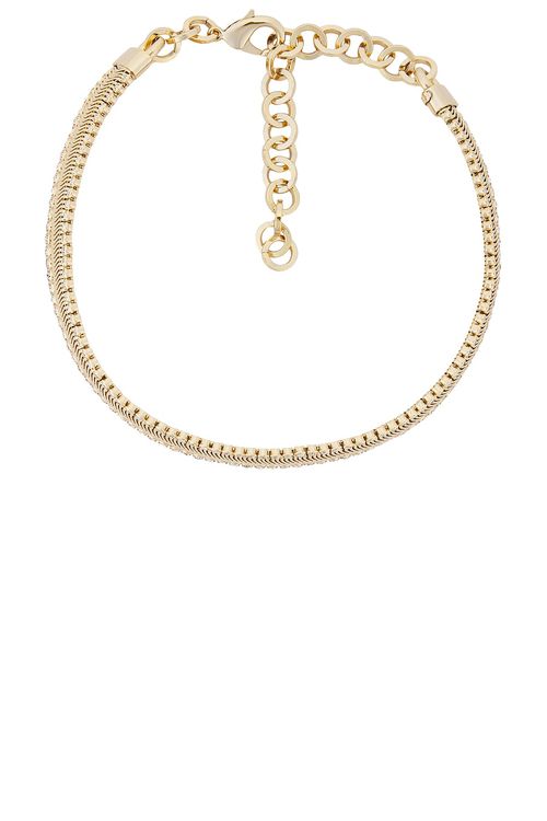 Alessandra Rich Chain Choker Necklace in Crystal & Gold - Metallic Gold.  a
