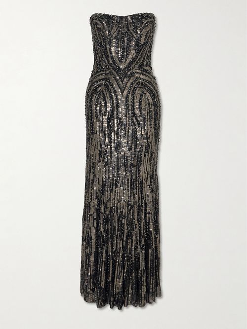 Euphoria Strapless Embellished Tulle Gown - Black