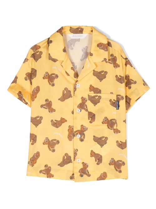 Teddy-bear print bowling shirt - Yellow