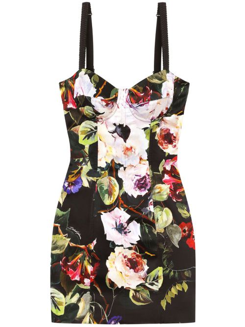 Floral-print corset dress - Black