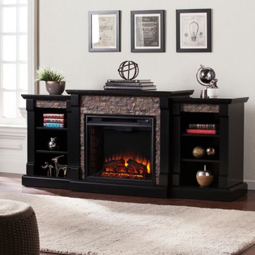 Southern Enterprises Brently 71" Mantel with Electric Fireplace, Black