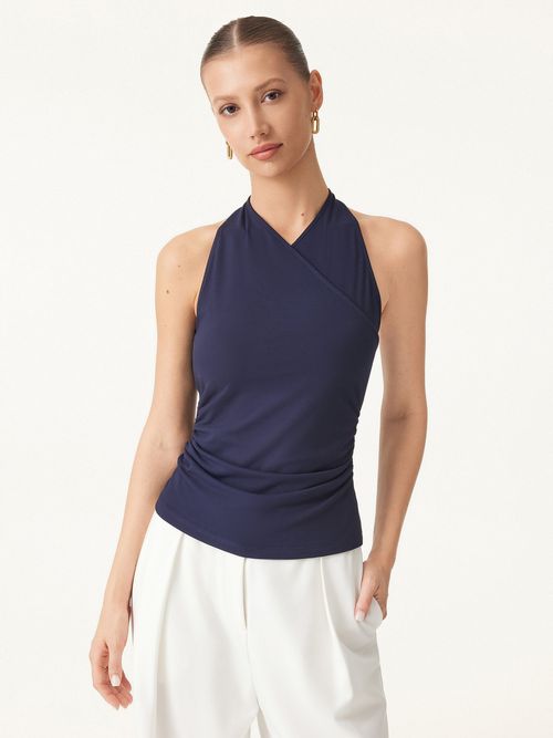 Ultrasoft Surplice Sleeveless Top - Midnight Navy