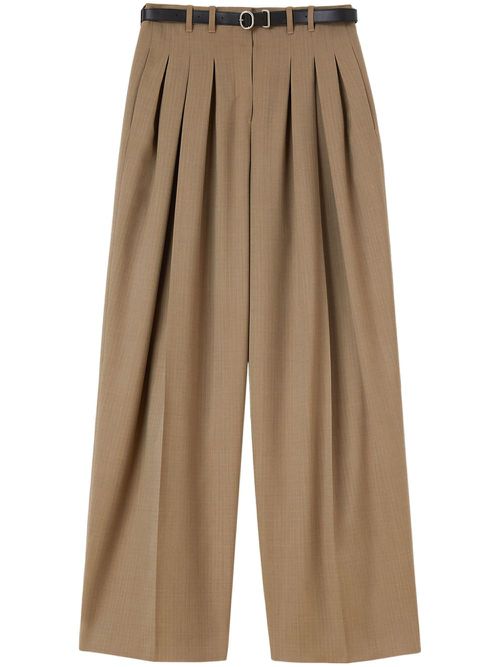 Belted wool palazzo pants - Brown