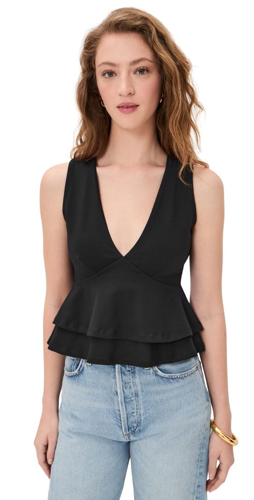Double Layered V Neck Tank Black